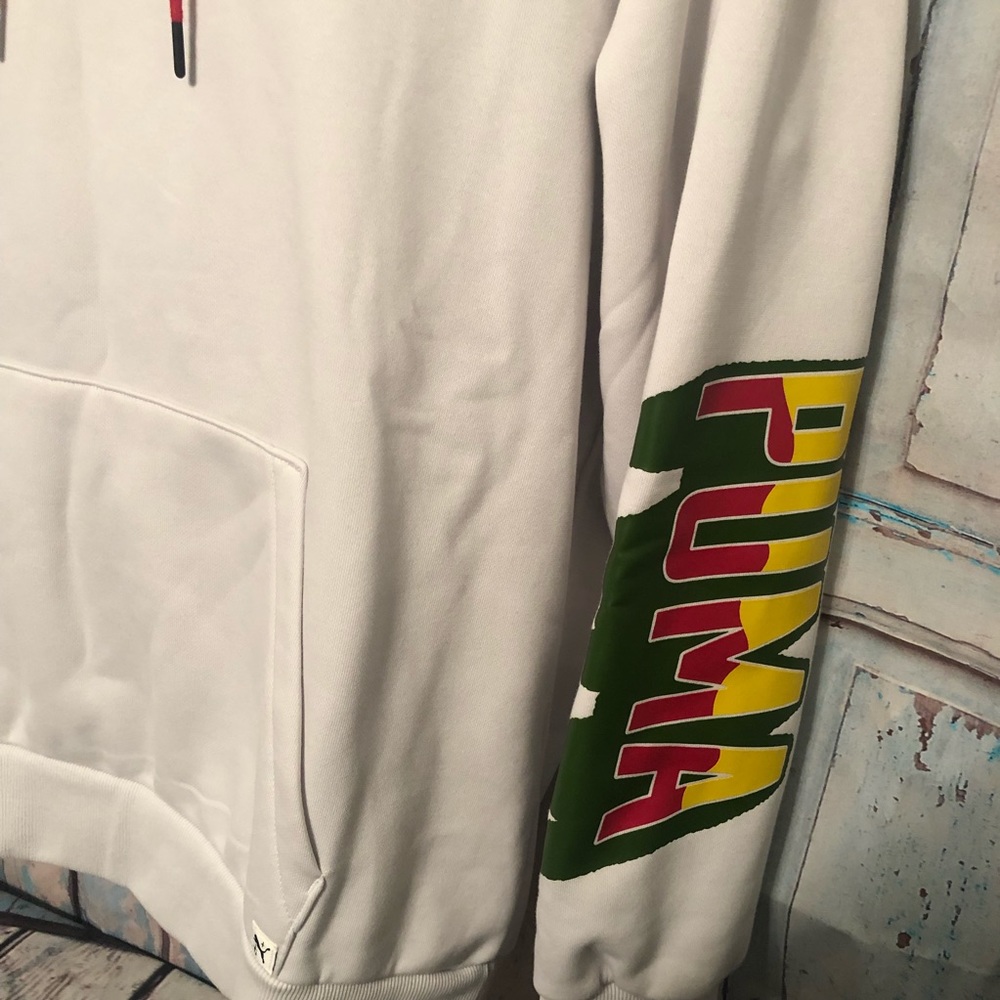 Puma Mens White Gray Nimbus Cloud Cash Only Hoodie Sweatshirt Sz Large - Picture 5 of 7